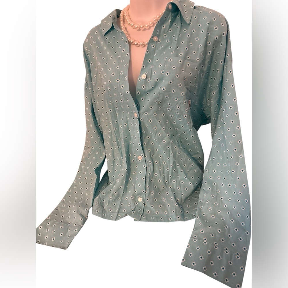 DknyTeal Patterned Women's button down Top Sz M